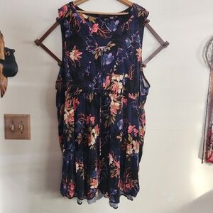 Torrid Tank Mini Dress Floral Blue Pink Tie Waist Plus Sixe 6 X